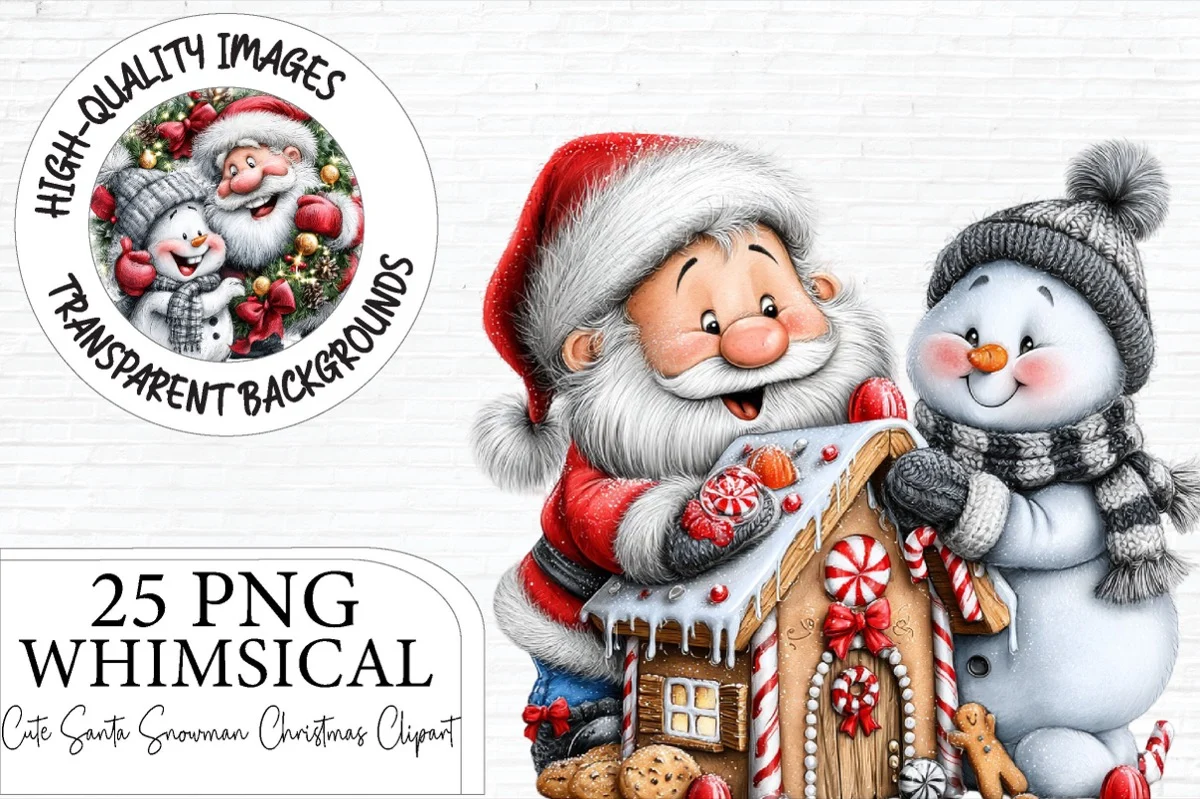 Santa and snowman clipart characters for Christmas journal pages