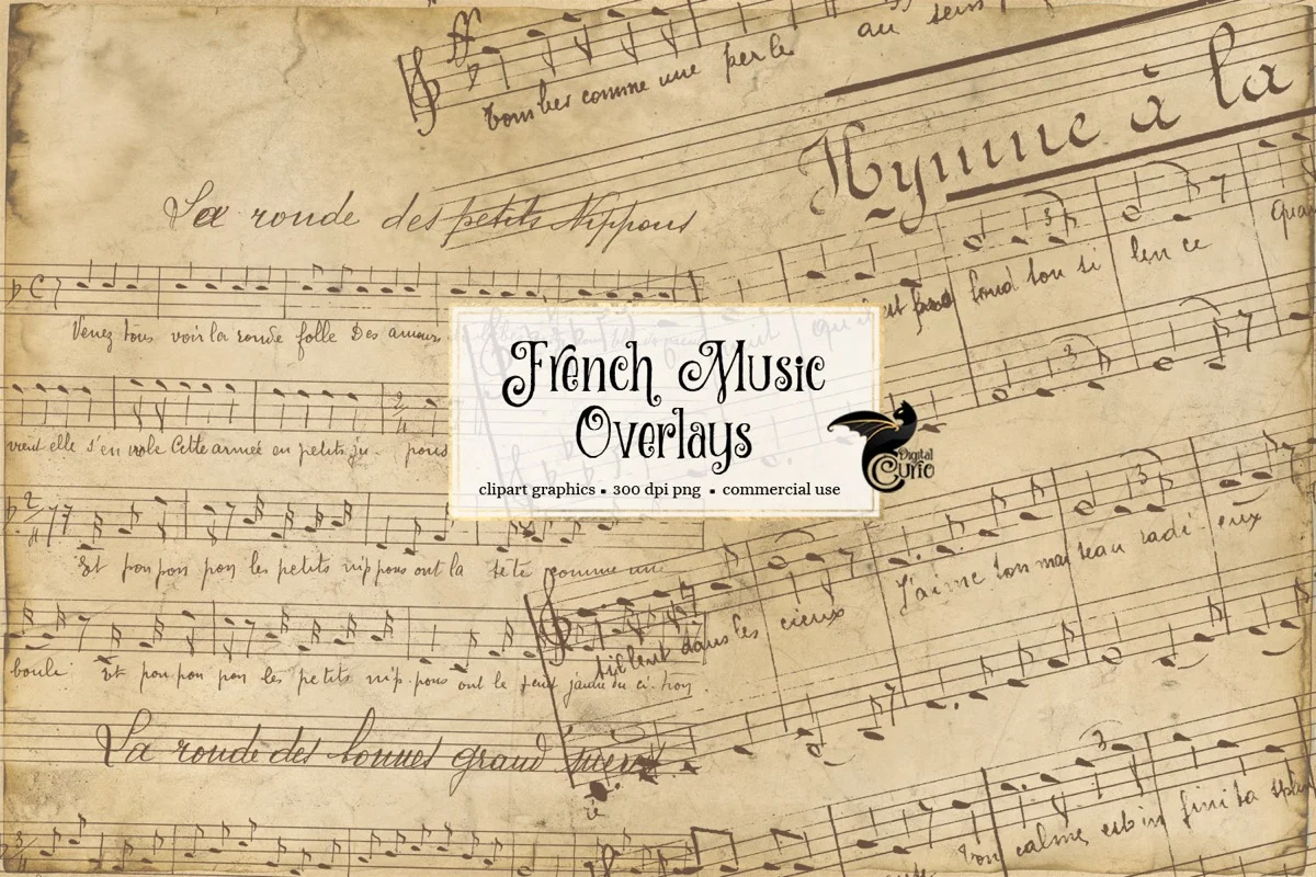 Vintage French handwritten music sheet used as a journal overlay