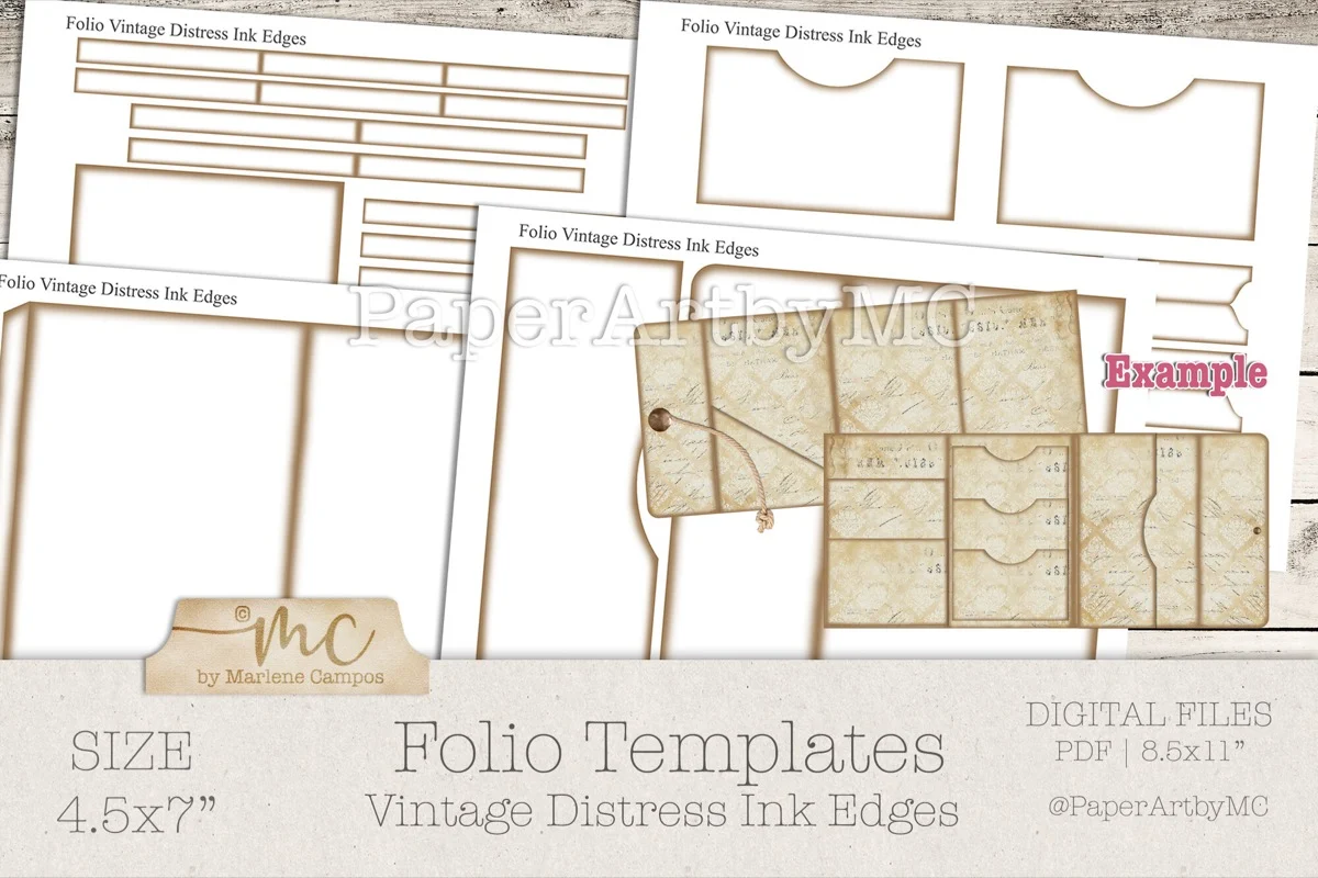 Vintage style blank junk journal page templates with aged ink edges